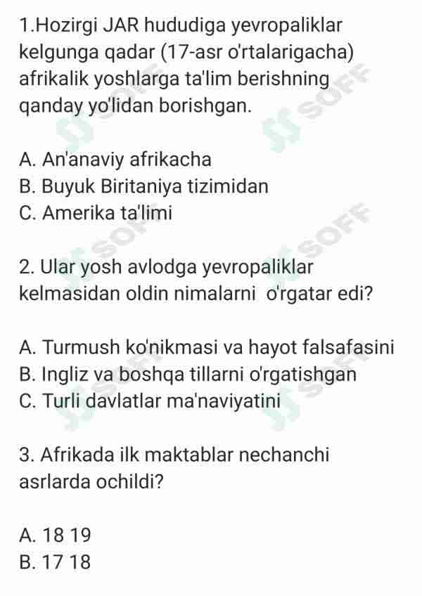Afrika ta'lim tizimi haqida test