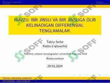 BIR JINSLI VA BIR JINSLIGA OLIB KELINADIGAN DIFFERENSIAL TENGLAMALAR