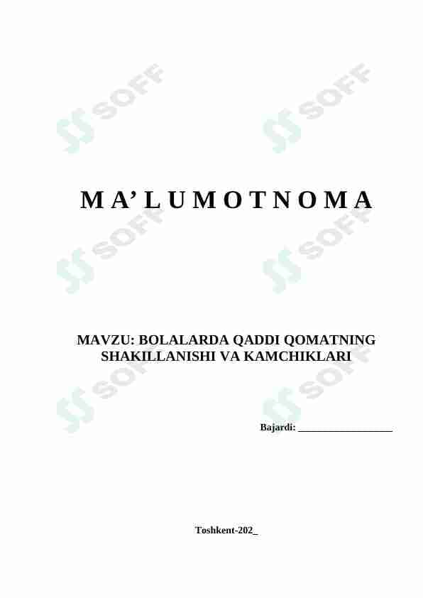 BOLALARDA QADDI QOMATNING SHAKILLANISHI VA KAMCHIKLARI