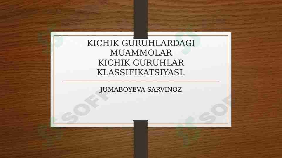 Kichik guruhlar klassifikatsiyasi .Kichik guruhlardagi muammolar
