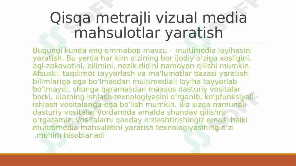 Qisqa metrajli vizual media mahsulotlar yaratish