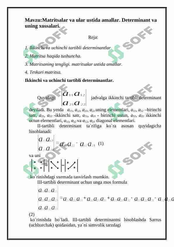 Matritsa va determinant