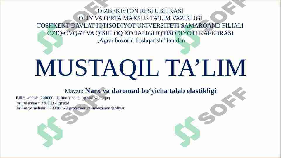 Narx va daromad bo'yicha talab elastikligi