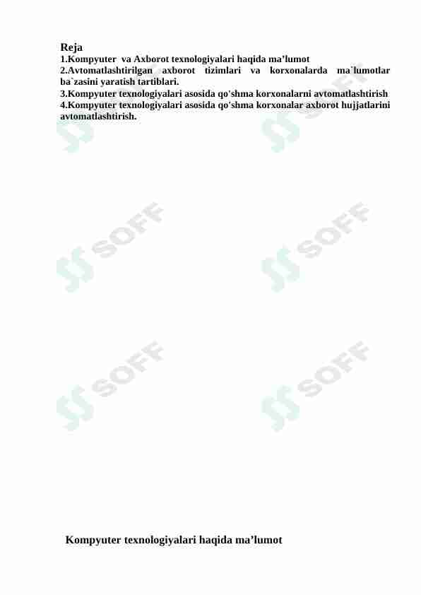 Kompyuter texnalogiyalari asosida qo'shma korxonalar axborot xujjatlarini avtomatlashtirish