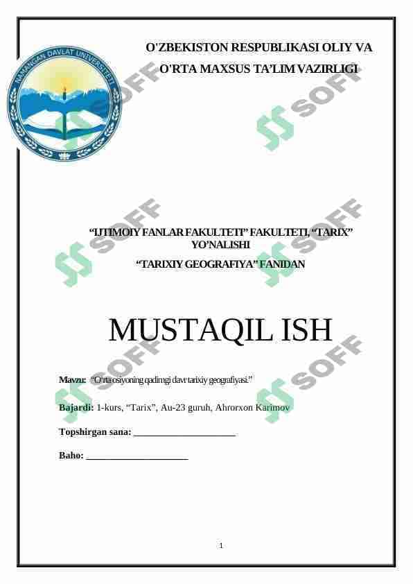 Oʻrta osiyoning qadimgi davr tarixiy geografiyasi
