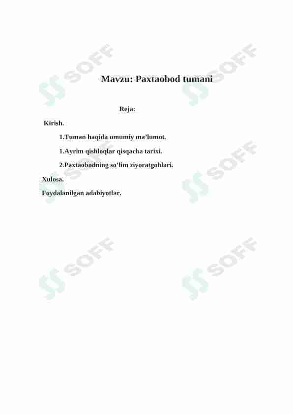 Paxtaobod tumani toponomikasi