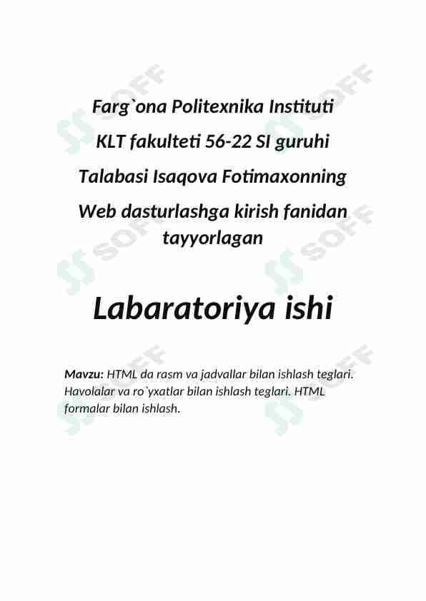 HTML da rasm va jadvallar bilan ishlash teglari.
