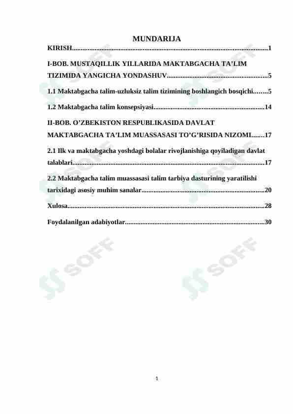 MUSTAQILLIK YILLARIDA MAKTABGACHA TA’LIM TIZIMIDA YANGICHA YONDASHUV