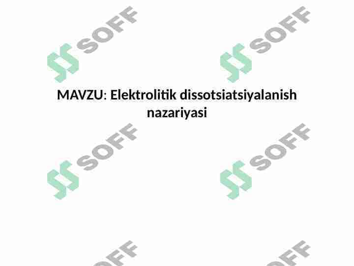 Elektrolitik dissotsiatsiyalanish nazariyasi