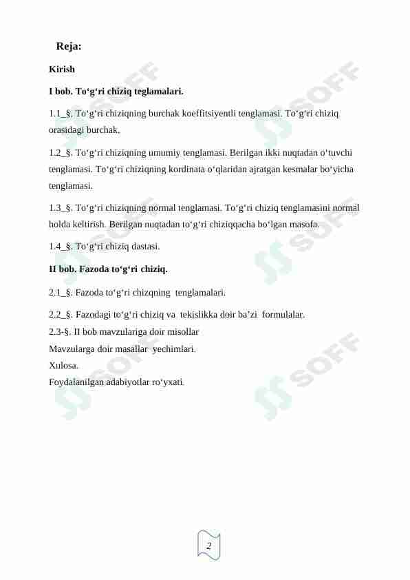 Tekislikda to‘g‘ri chiziqning turli tenglamalari
