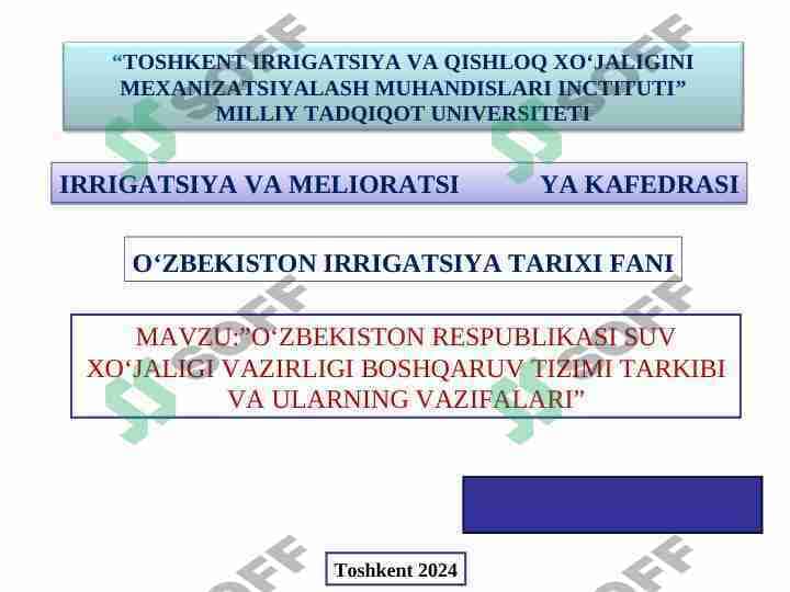 O‘ZBEKISTON RESPUBLIKASI SUV XO‘JALIGI VAZIRLIGI BOSHQARUV TIZIMI TARKIBI VA ULARNING VAZIFALARI