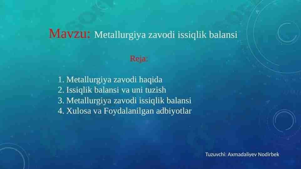 Metallurgiya zavodi issiqlik balansi