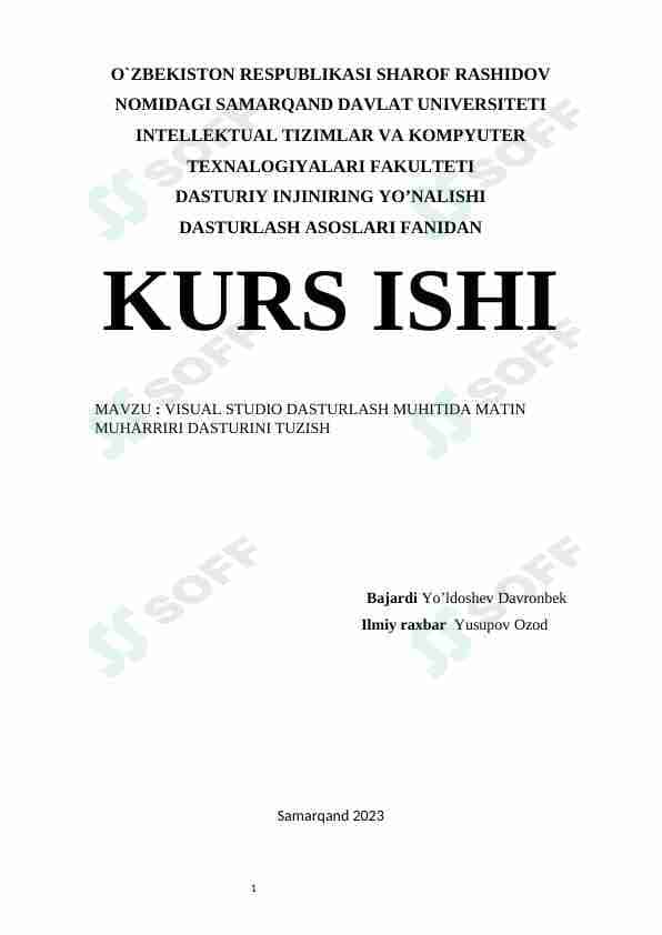 Visual studio dasturlash muhitida matn muharriri dasturini tuzish