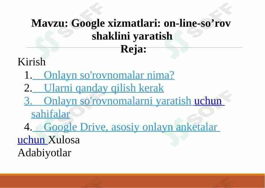 Google xizmatlari: on-line-so’rov shaklini yaratish