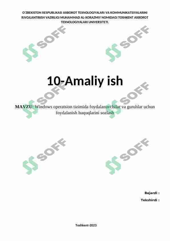 Windows operatsion tizimida foydalanuvchilar va guruhlar uchun foydalanish huquqlarini sozlash