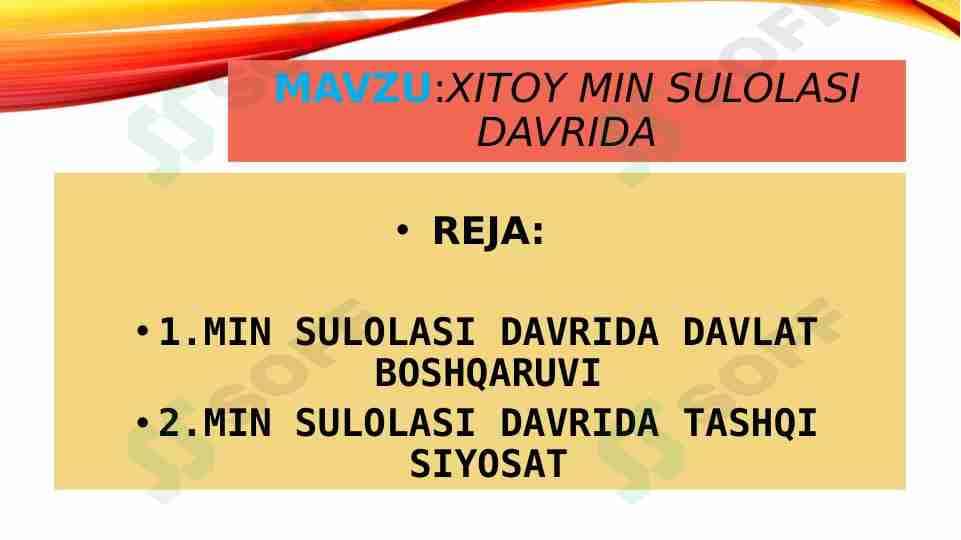 Taqdimot Xitoy MIN Sulolasining davrida