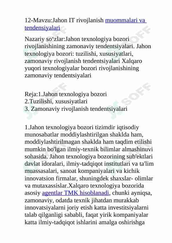 Jahon IT rivojlanish muommalari va tendensiyalari