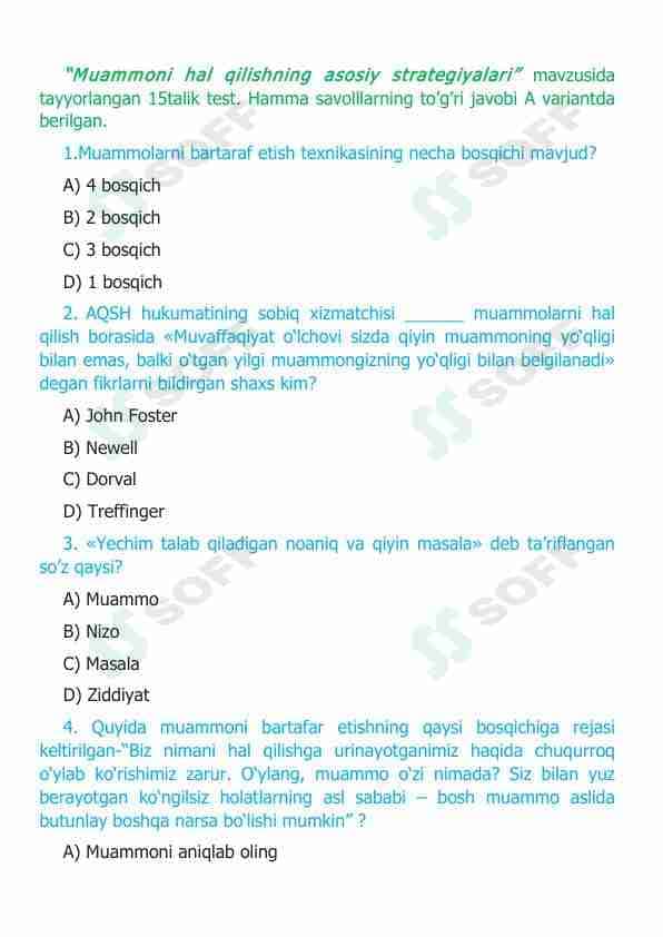 “Muammoni hal qilishning asosiy strategiyalari”