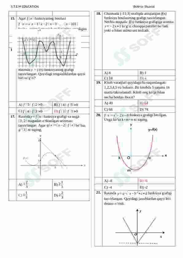 Repetitorlar uchun Matematikadan Repetitsion TEST (javobi bilan)