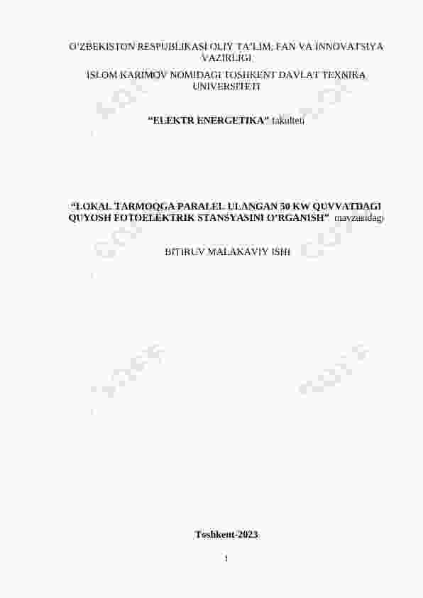 LOKAL TARMOQGA PARALEL ULANGAN 50 KW QUVVATDAGI QUYOSH FOTOELEKTRIK STANSYASINI O’RGANISH