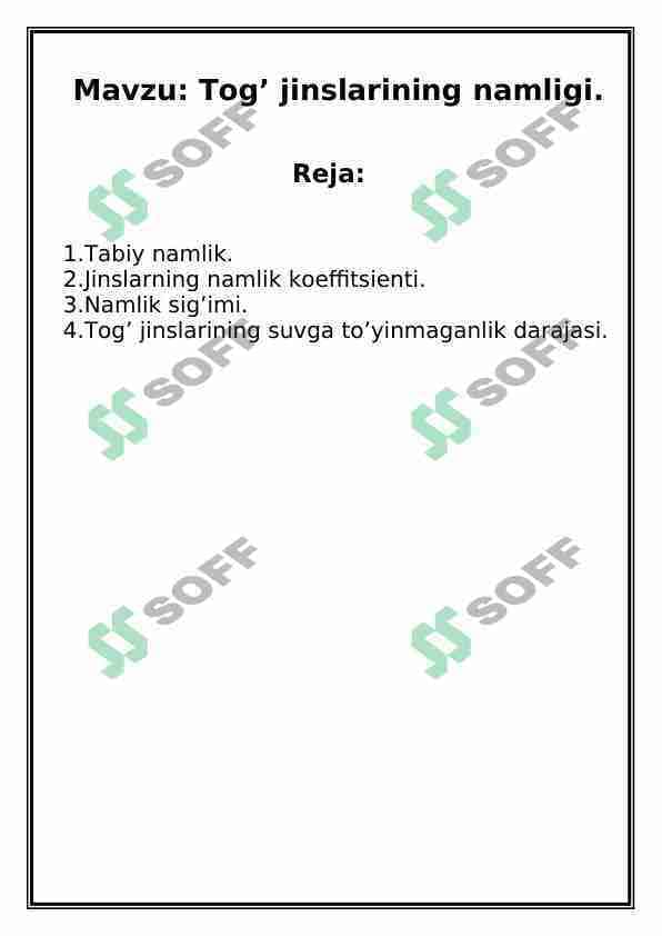 Tog’ jinslarining namligi