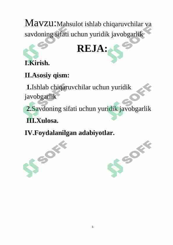 Mahsulot ishlab chiqaruvchilar va savdoning sifati uchun yuridik javobgarlik