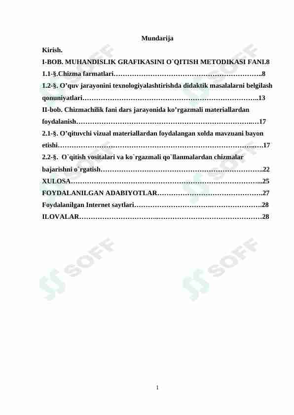 MUHANDISLIK GRAFIKASINI O`QITISH MЕTОDIKASI FANI