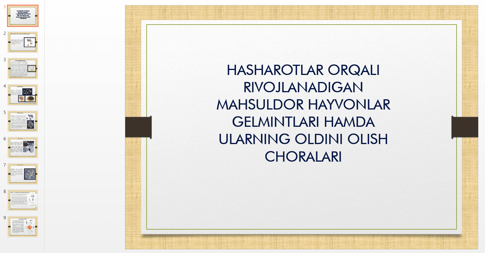 Hasharotlar orqali rivojlanadigan mahsuldor hayvonlar gelmintlari hamda ularning oldini olish choralari