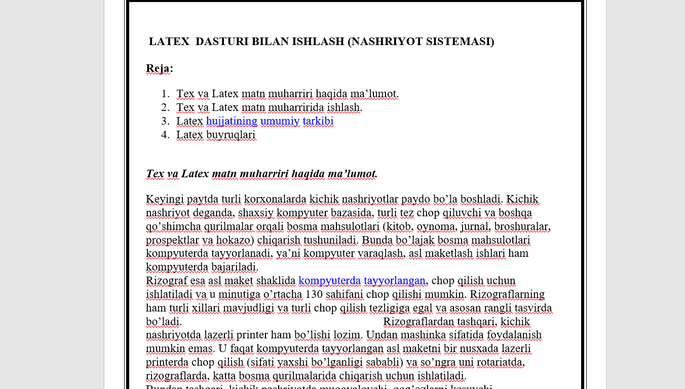 LATEX DASTURI BILAN ISHLASH (NASHRIYOT SISTEMASI)