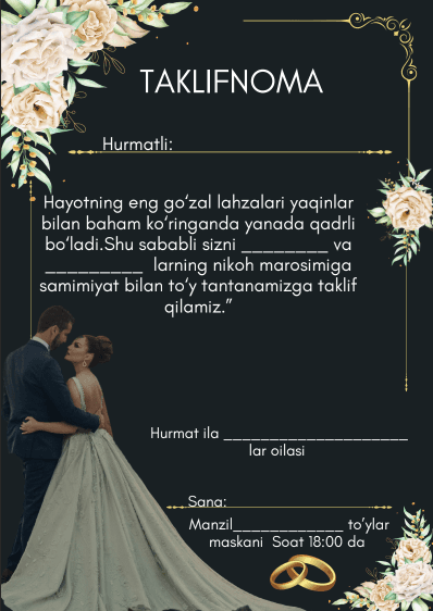 To‘y Taklifnoma Nikoh To‘y Taklifnomasi “To‘y” va “Taklifnoma”
