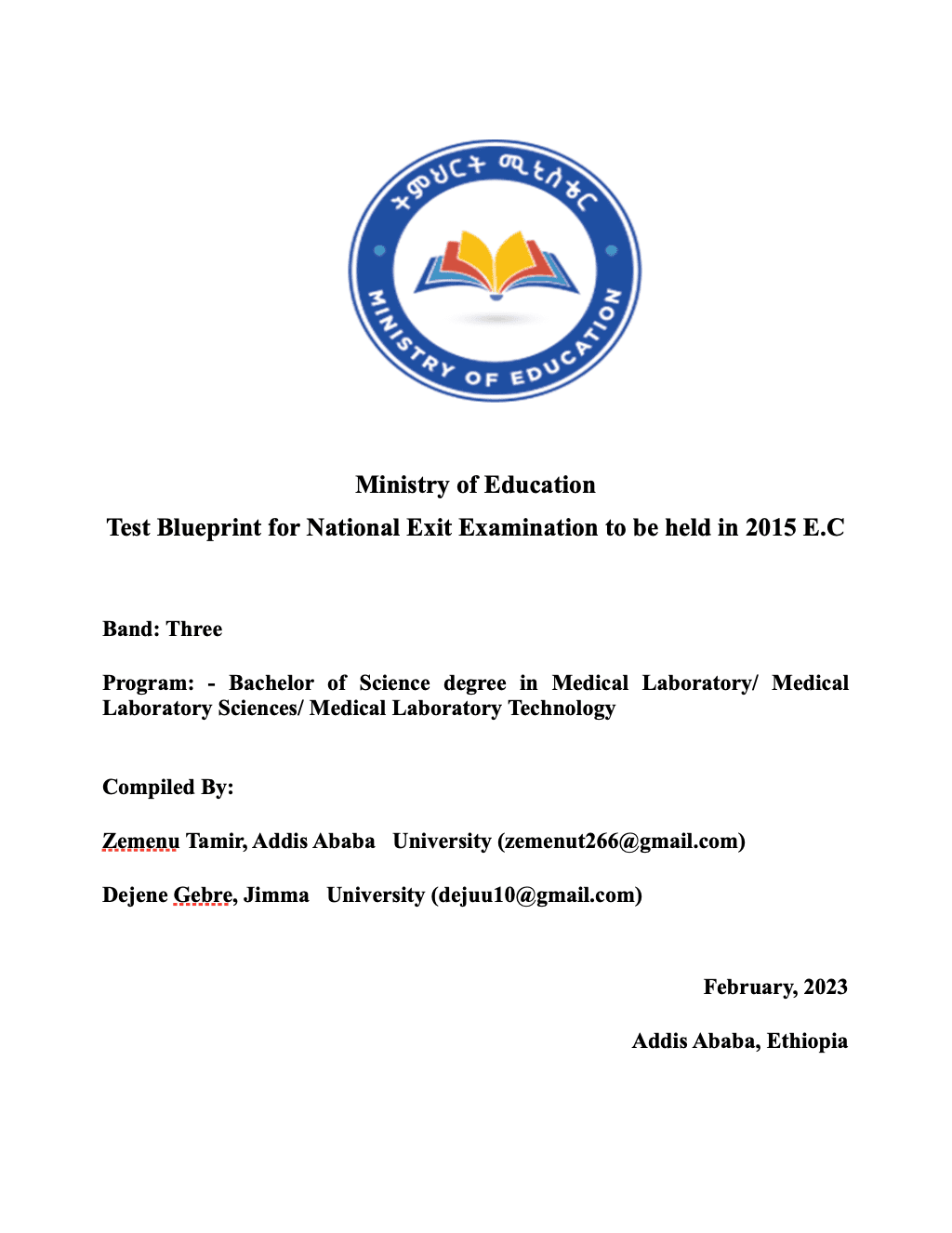 National Exit Examination Test Blueprint for Medical Laboratory Sciences
