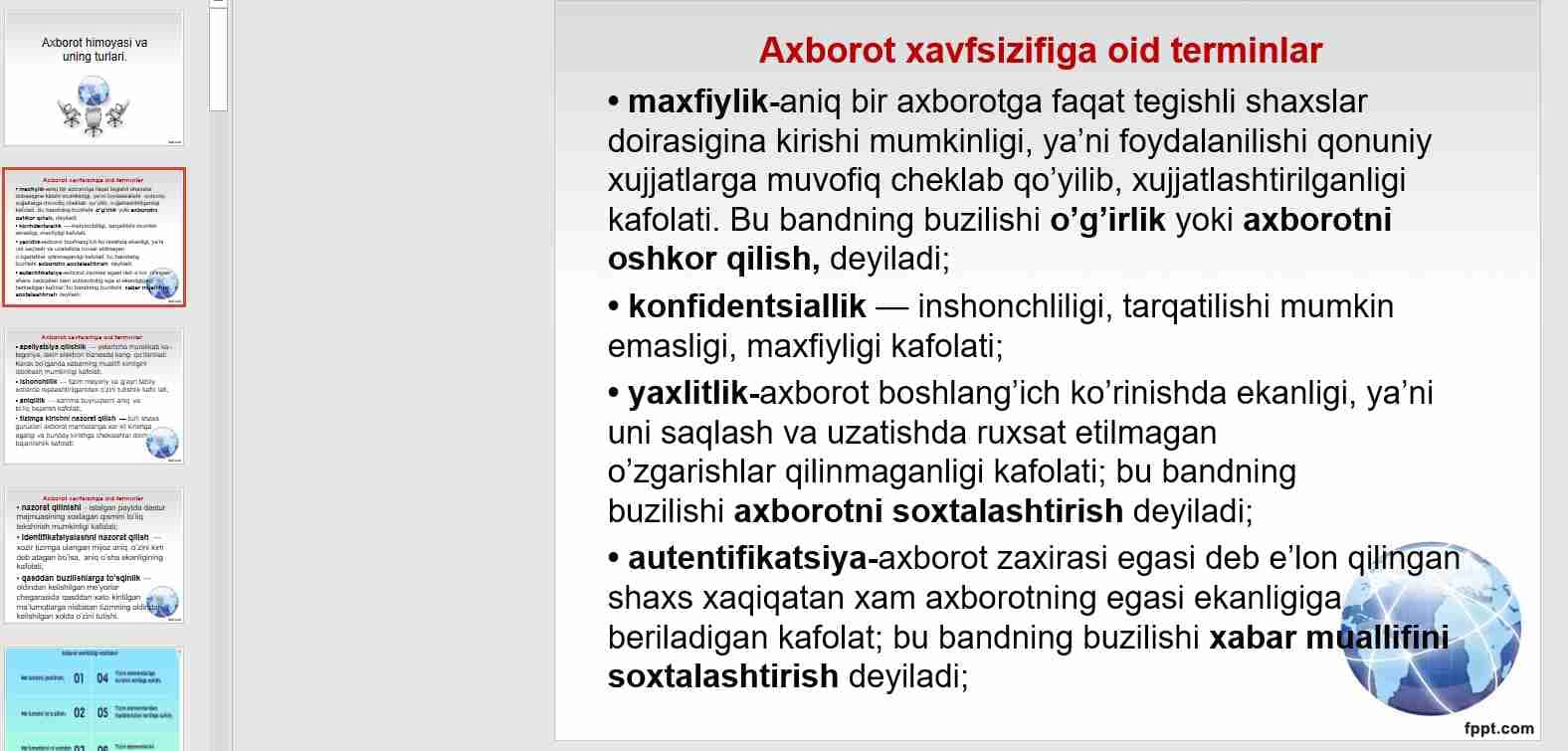 Axborot himoyasi va uning turlari.