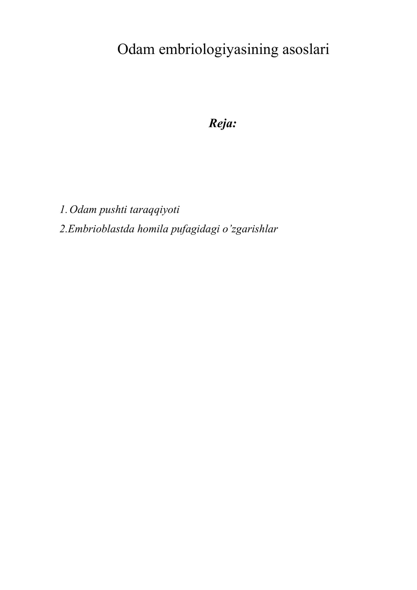 Odam embriologiyasining asoslari