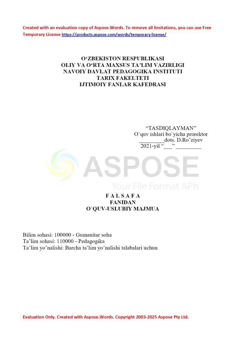 Falsafa fanidan o‘quv-uslubiy majmua