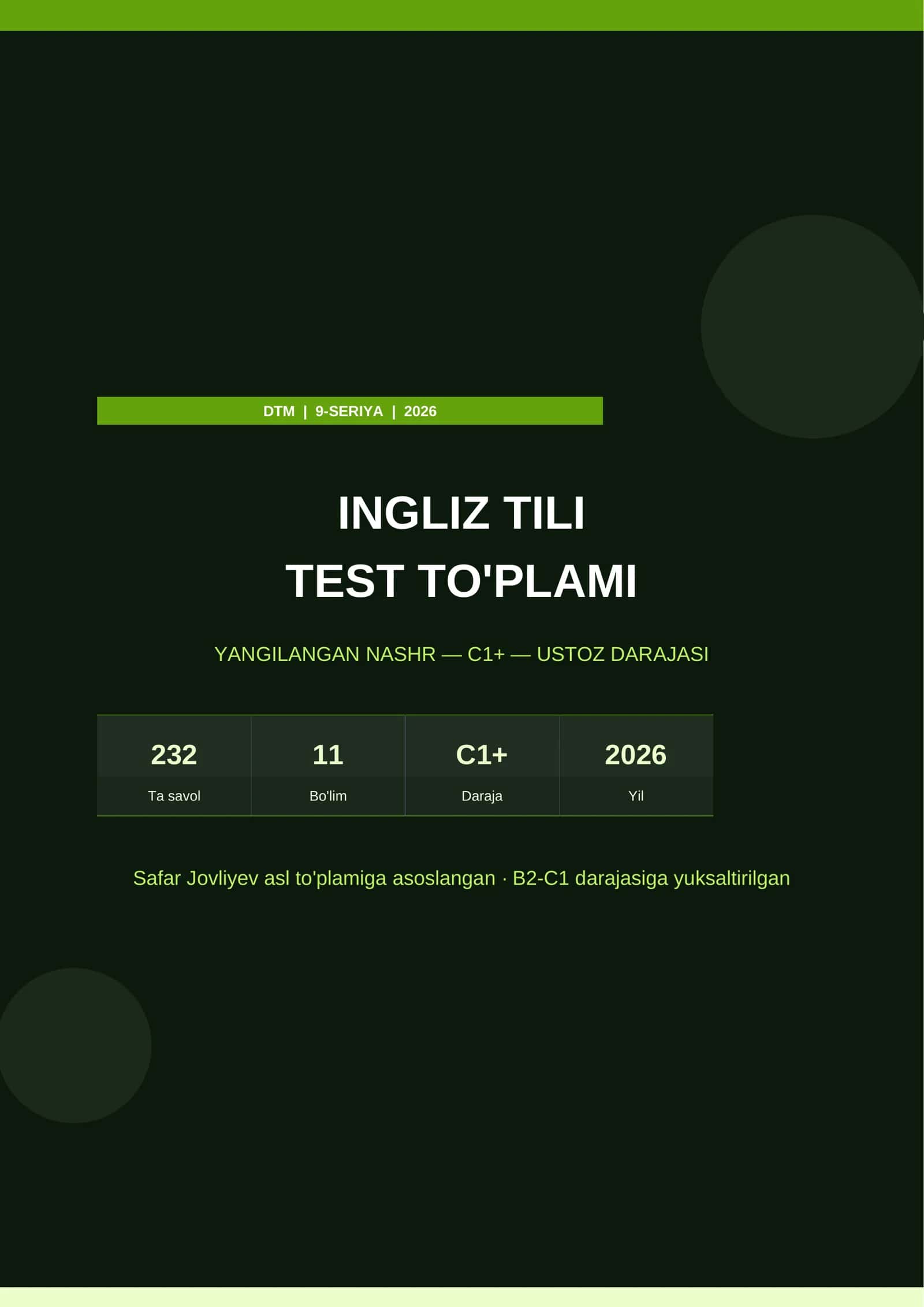 DTM INGLIZ TILI — 9-SERIYA | C1+ — Ustoz Darajasi | 2026