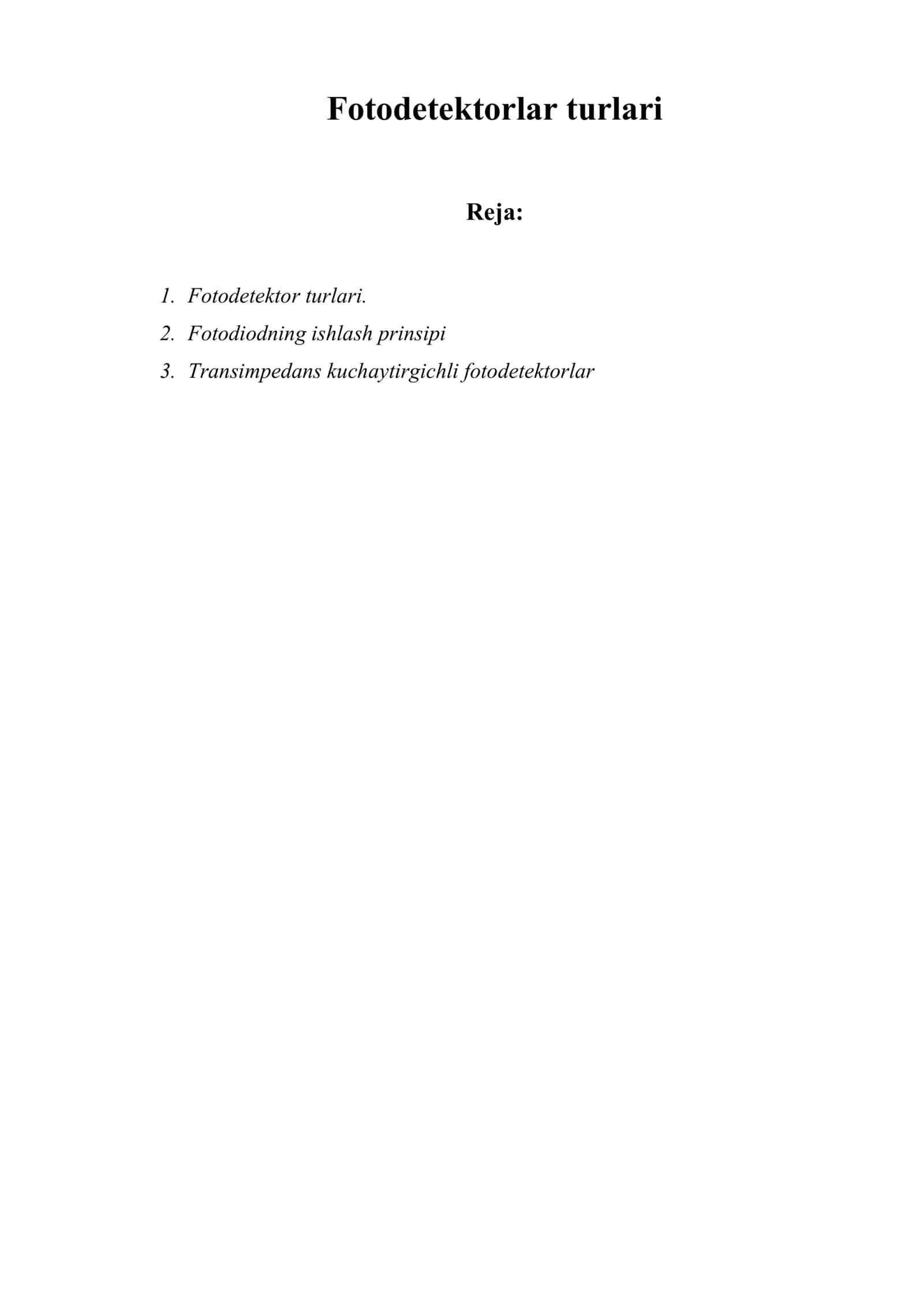 Fotodetektorlar turlari