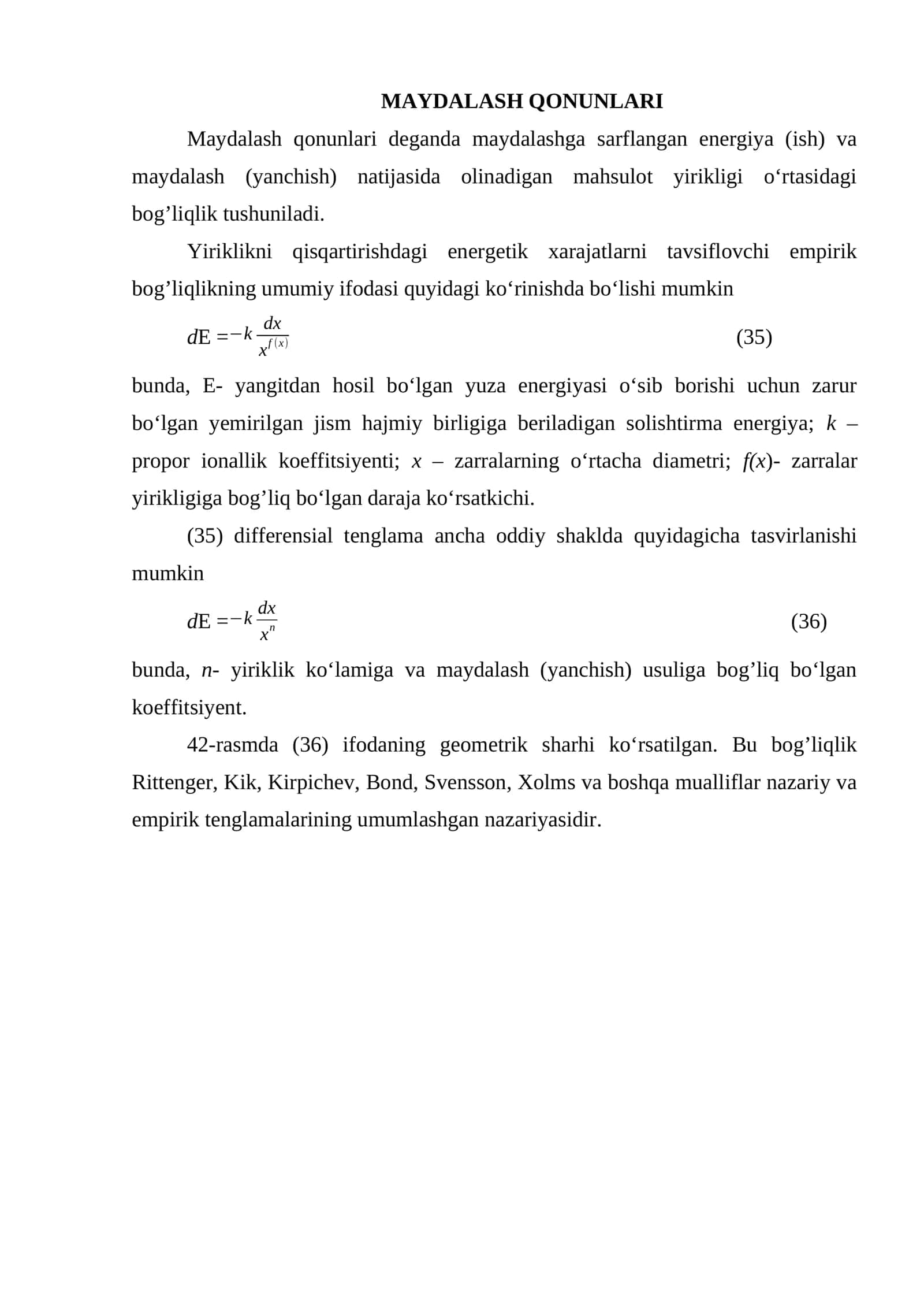 MAYDALASH QONUNLARI