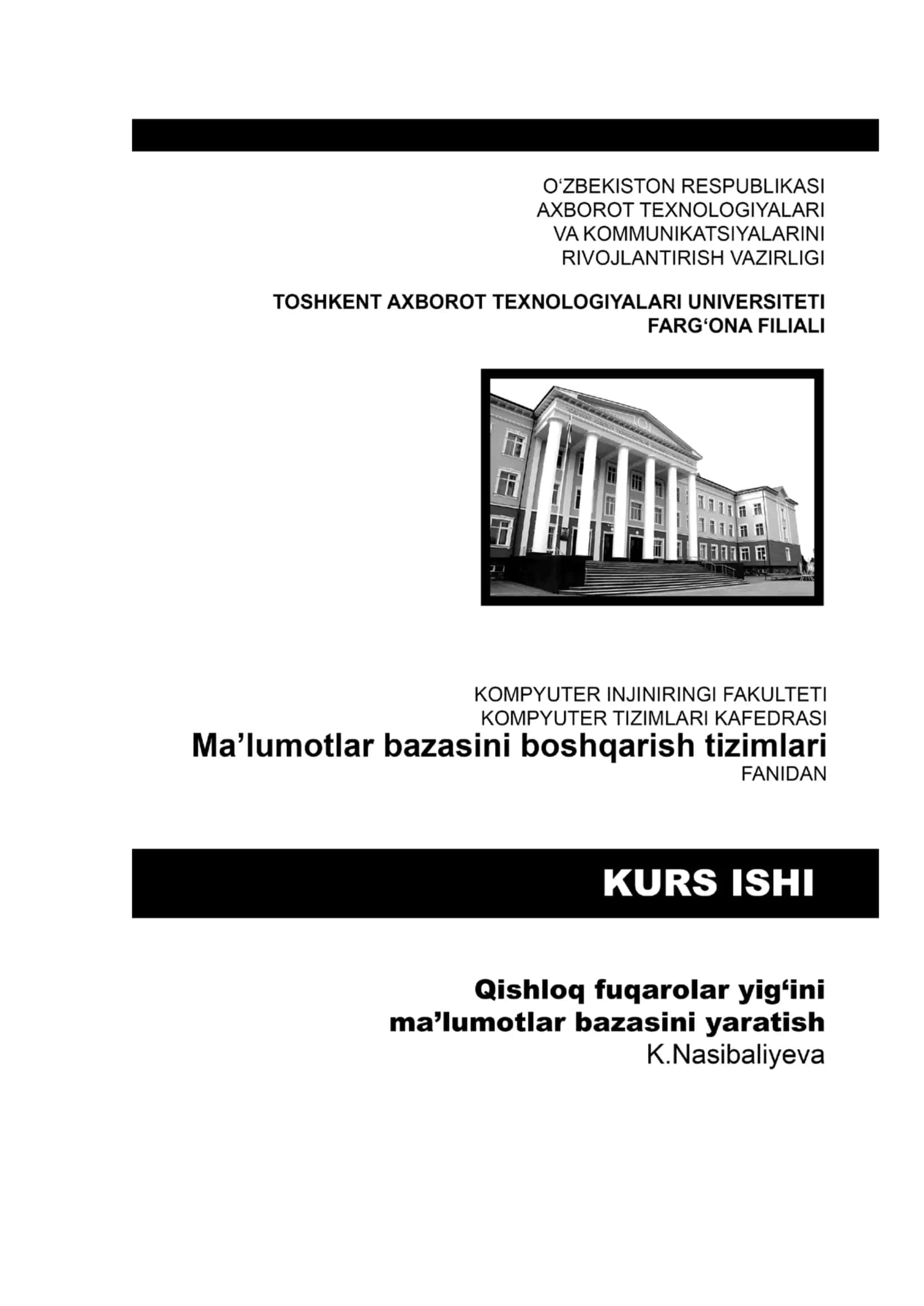 Qishloq fuqorolar yig’ini ma’lumotlar bazasini yaratish