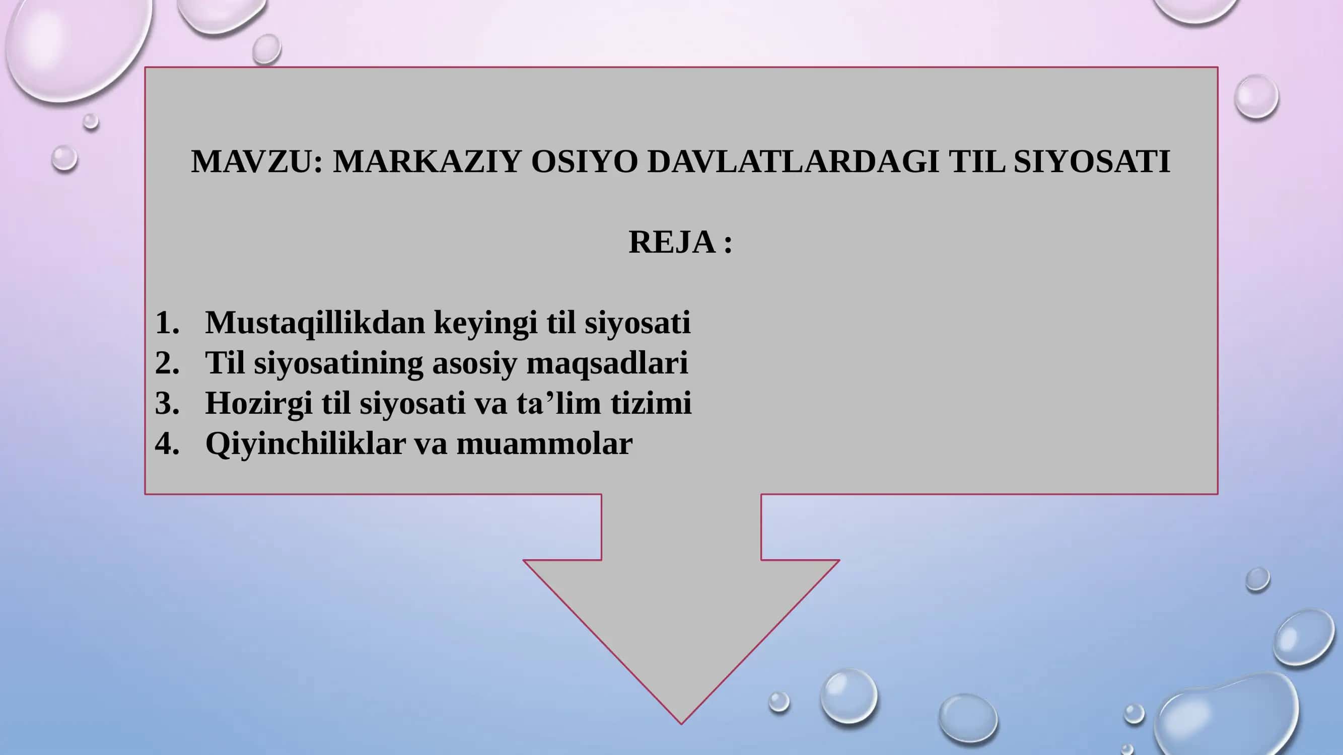 MAVZU MARKAZIY OSIYO DAVLATLARDAGI TIL SIYOSATI