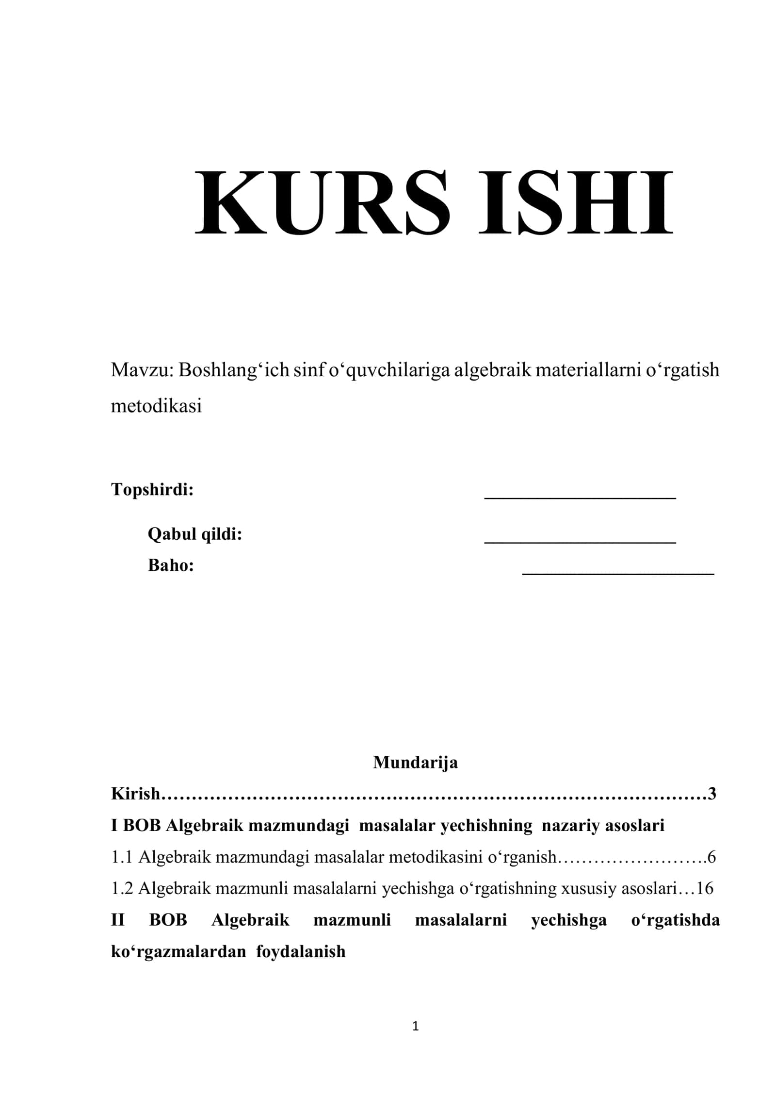 Boshlang‘ich sinf o‘quvchilariga algebraik materiallarni o‘rgatish metodikasi