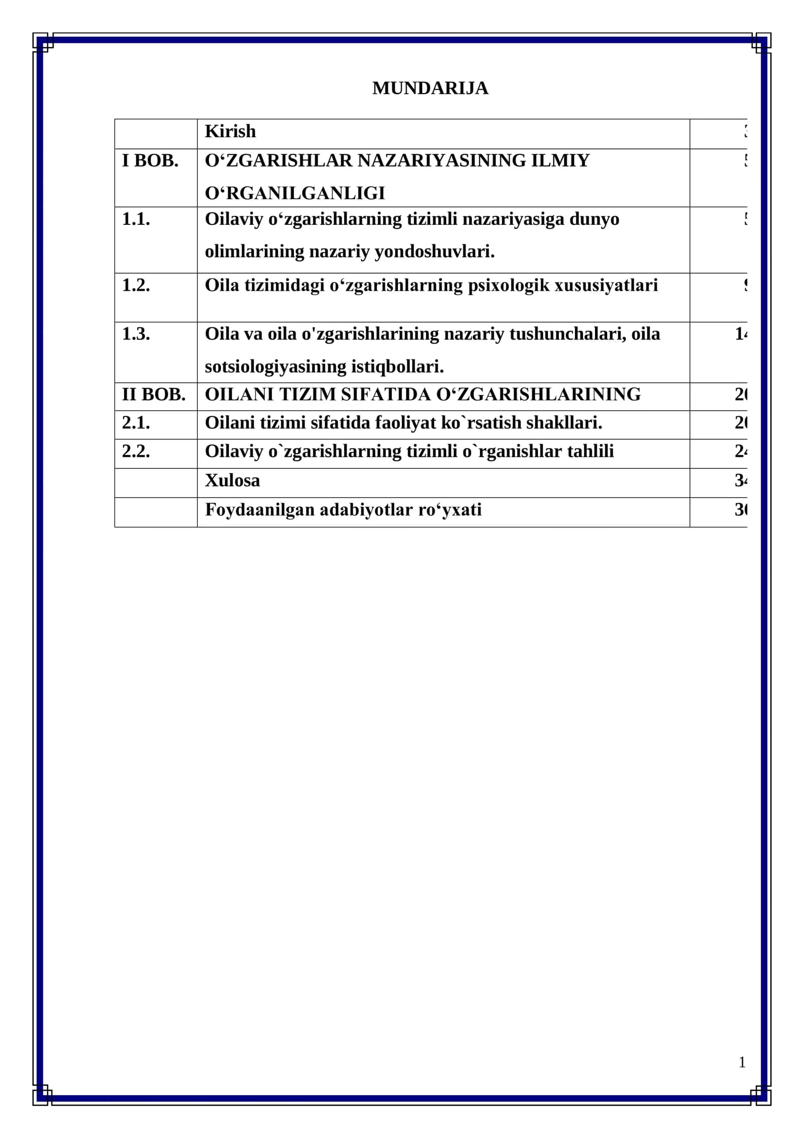 Oila tizimi sifatida o'zgarishlarining