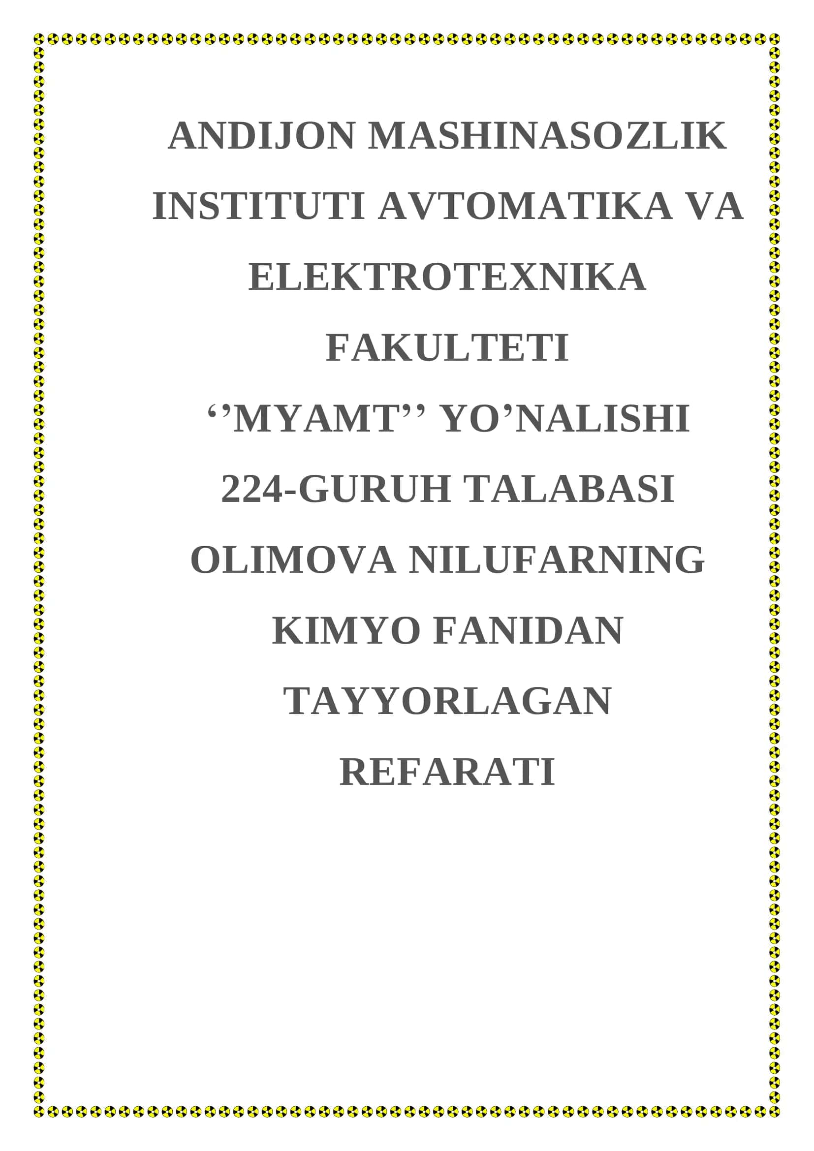 REFARATI D.I. MENDELEYEVNING KIMYOVIY ELEMENTLAR DAVRIY QONUNI VA DAVRIY SISTEMASI