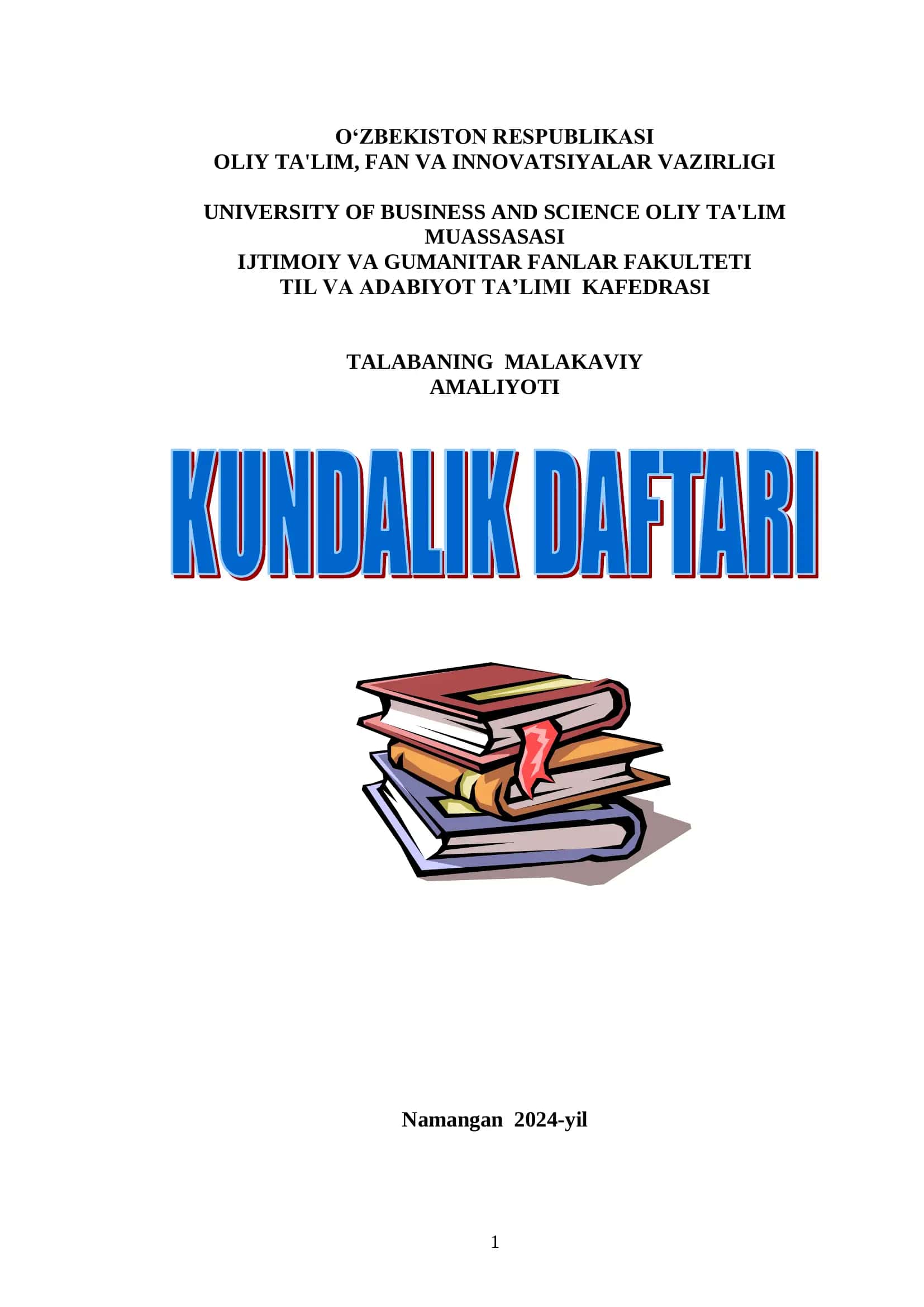 MALAKAVIY AMALIYOT YUZASIDAN Kundalik daftari