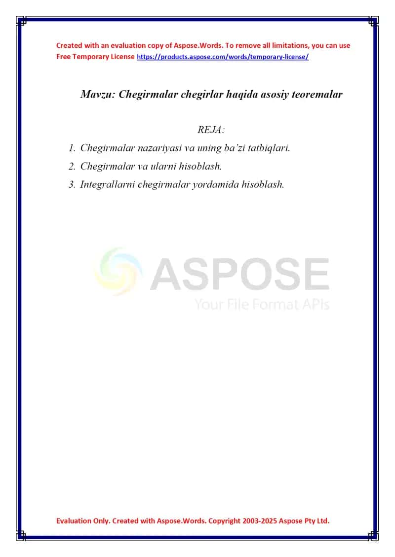 Chegirmalar chegirlar haqida asosiy teoremalar