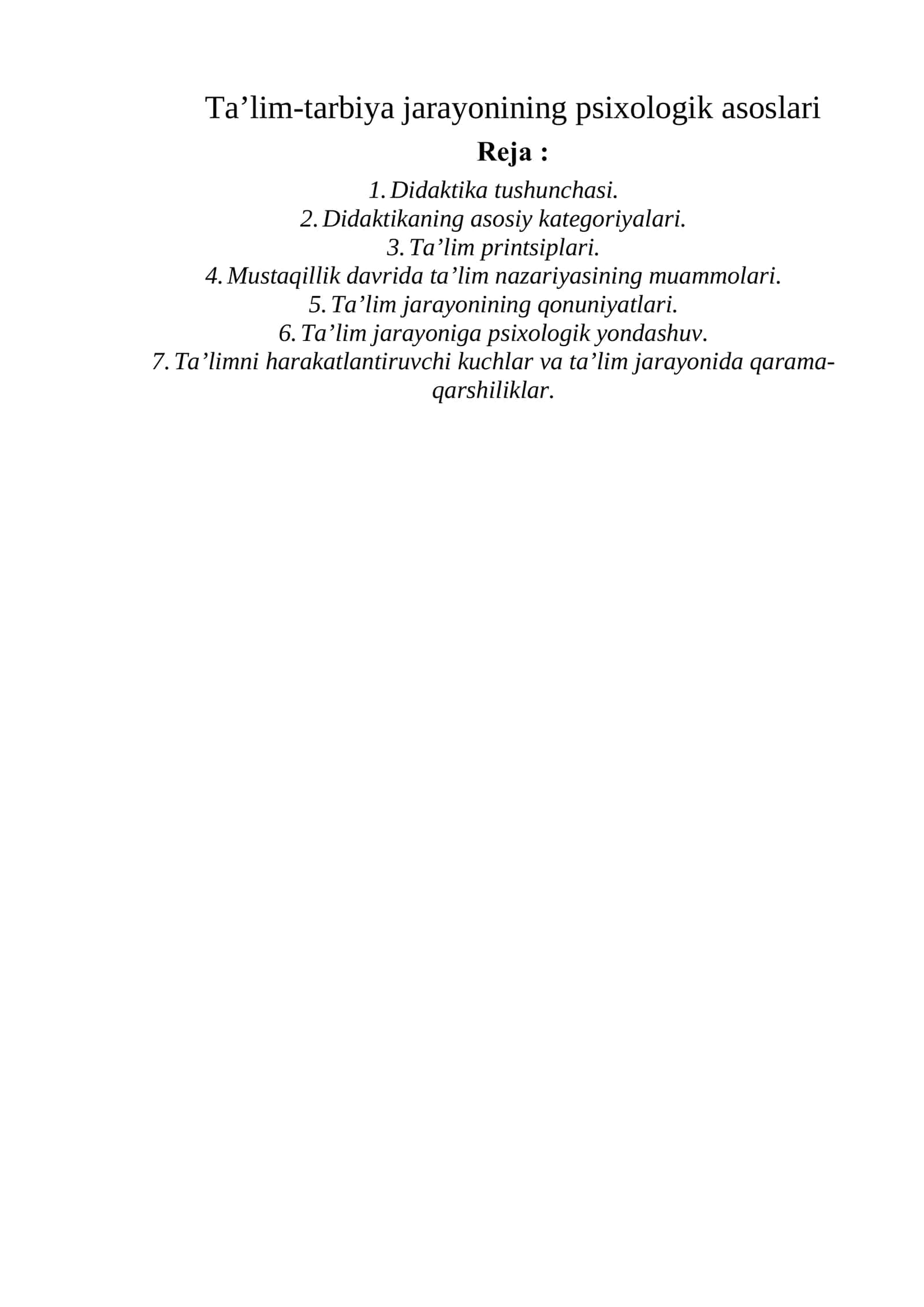 Ta’lim-tarbiya jarayonining psixologik asoslari