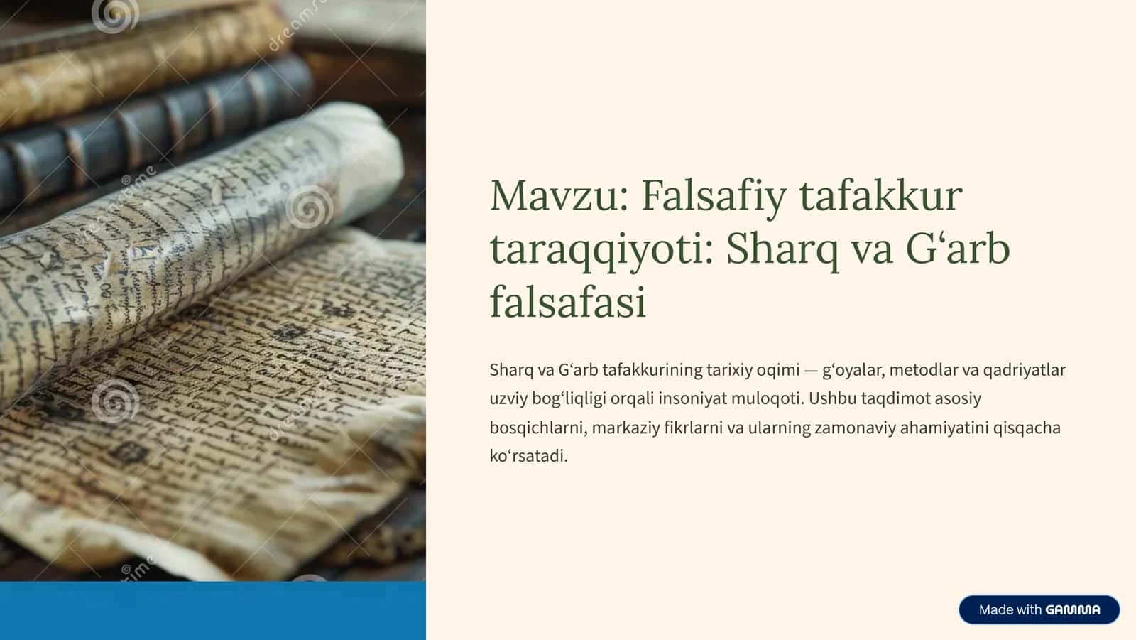 Falsafiy tafakkur taraqqiyoti: Sharq va G‘arb falsafasi