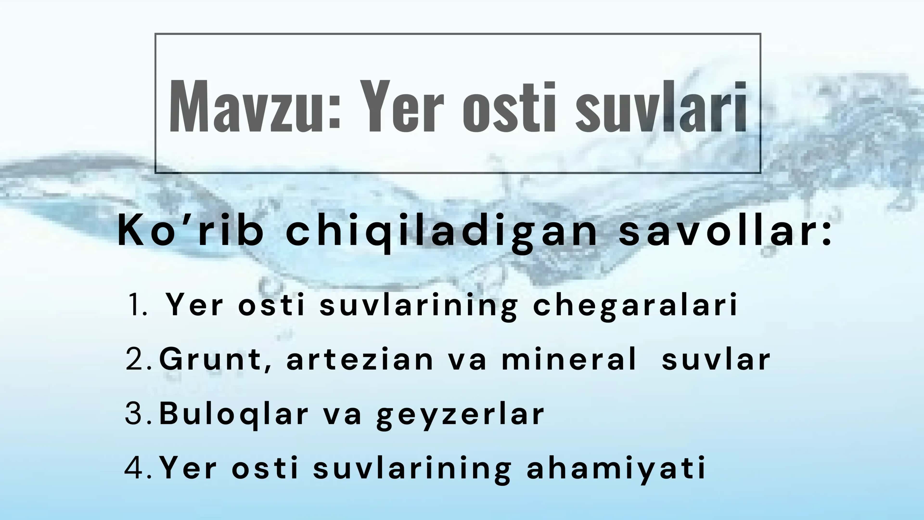 yer osti suvlari mavzusida taqdimot