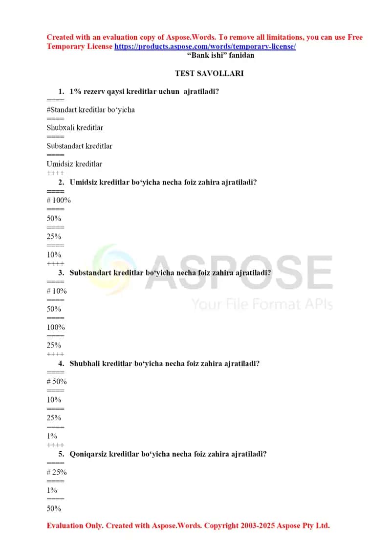 Bank ishi test 2025