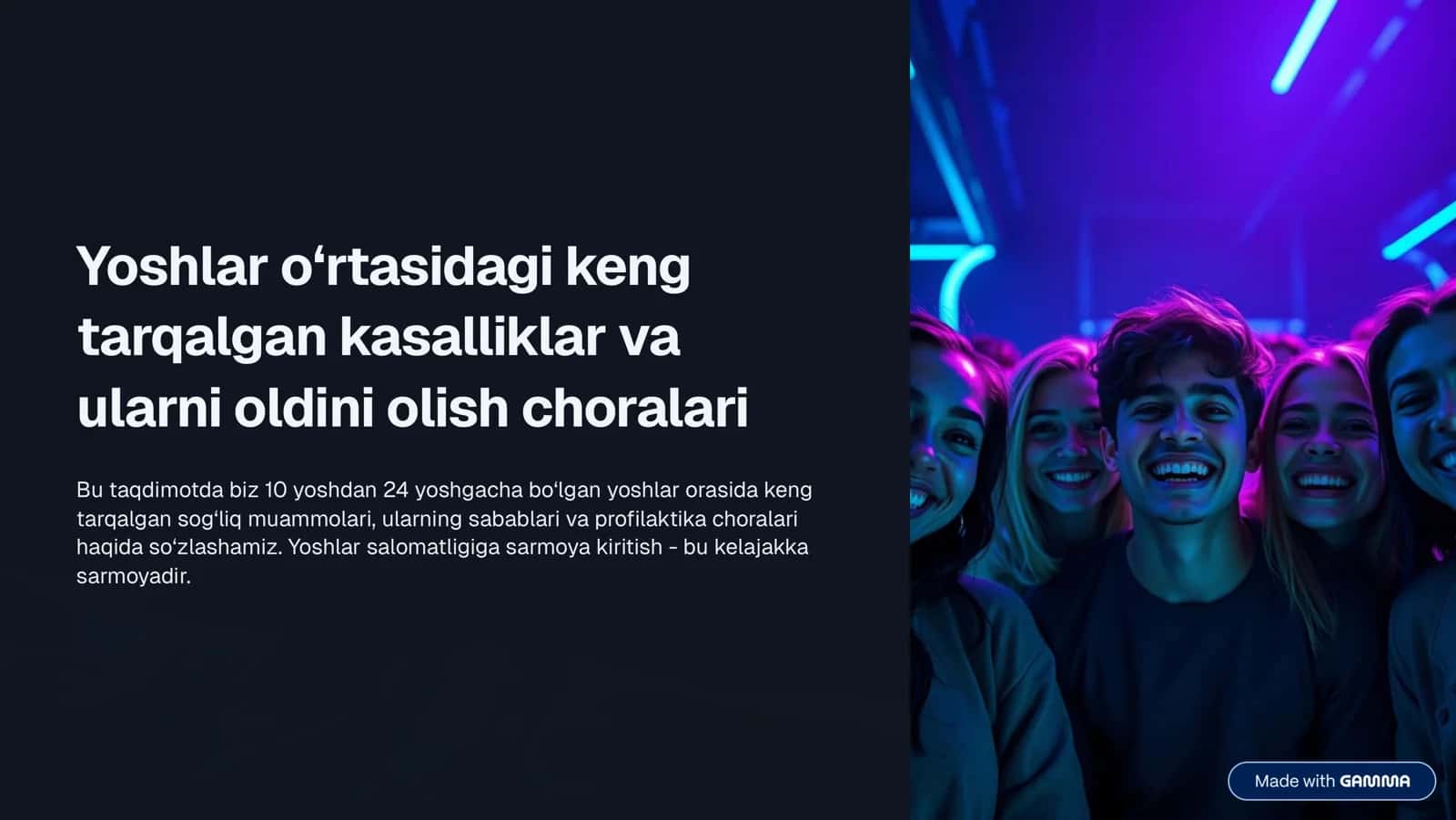 Yoshlar salomatligi: global ahvol va ahamiyat