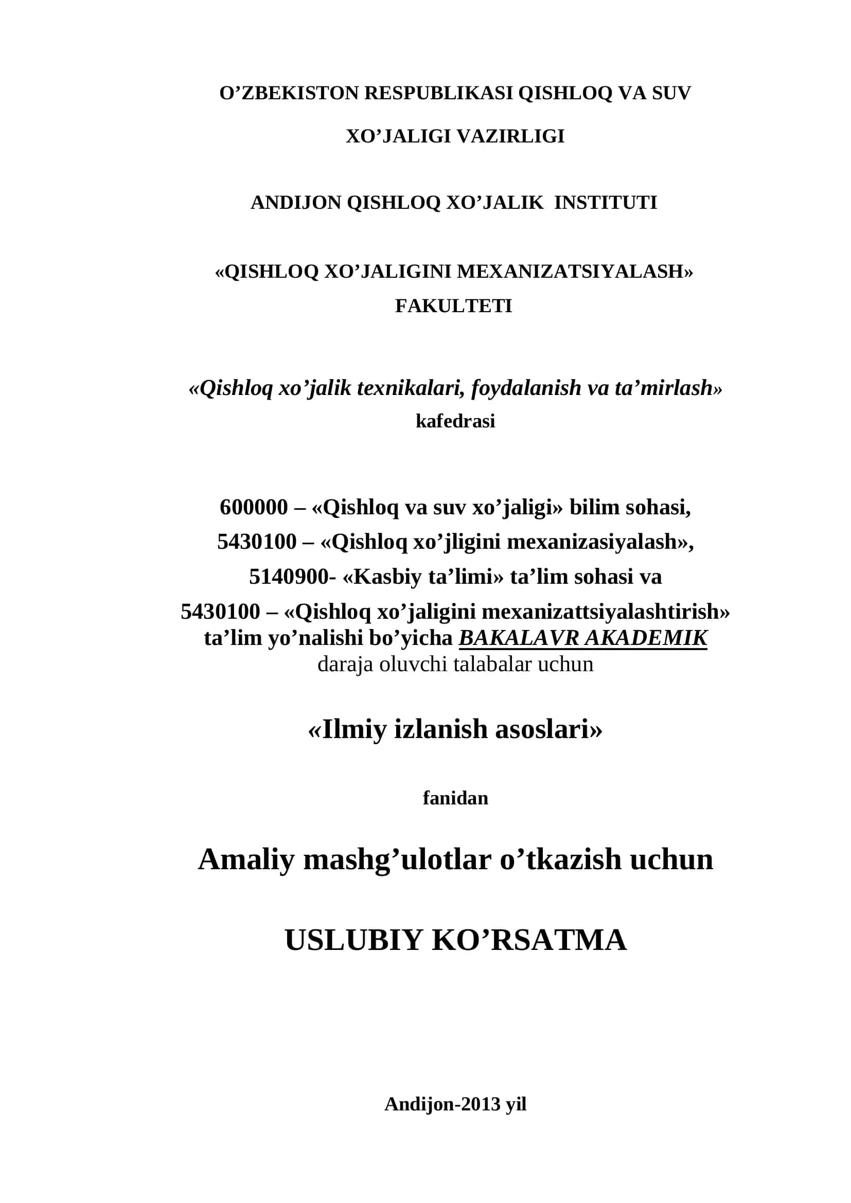 Qishloq xo’jaligini mexanizatsiyalashtirish